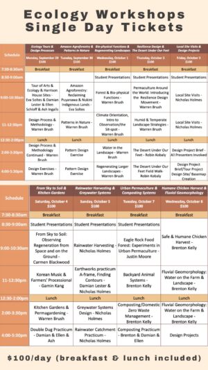 September 29th-October 8th, 2025 - Ecology Workshops (Single Day Tickets, $100/day)