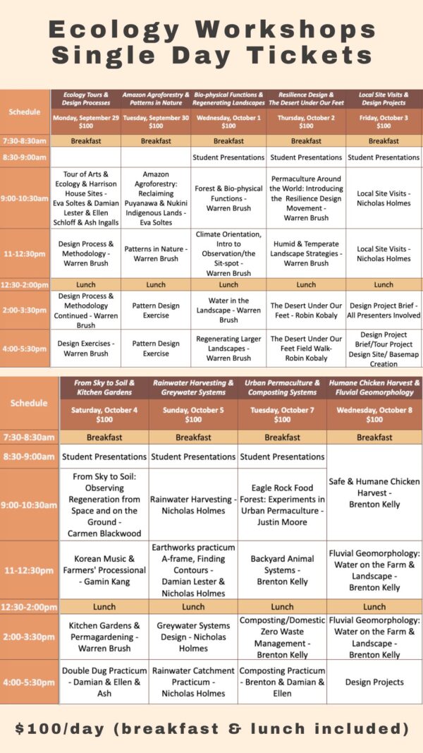 September 29th-October 8th, 2025 - Ecology Workshops (Single Day Tickets, $100/day)